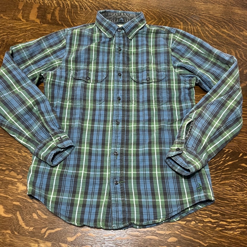 Relwen Button Down Shirt Mens Medium Blue Green Plaid Flannel Long Sleeve